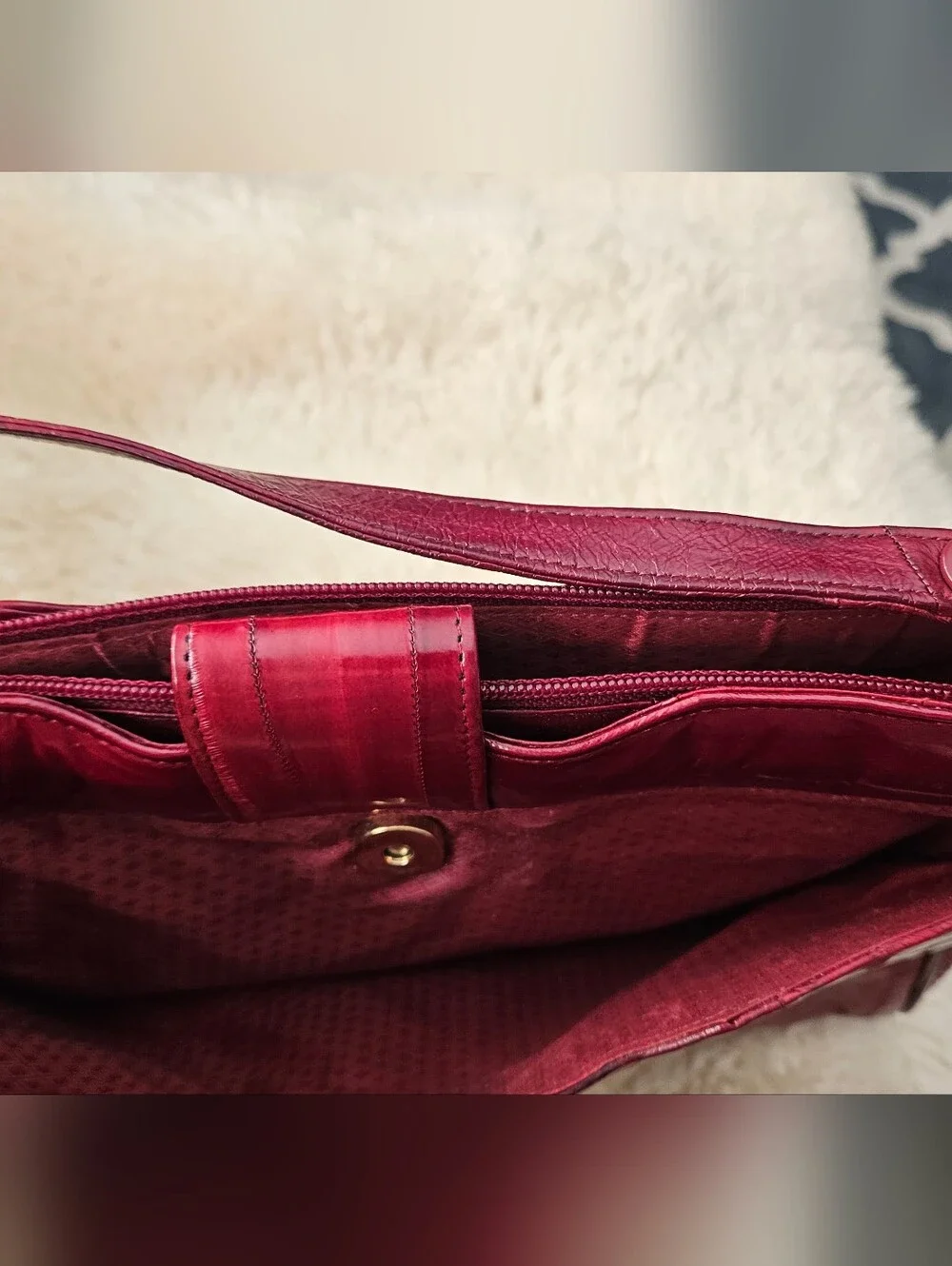Vintage Genuine Eel Skin Leather Shoulder Bag Clutch Burgundy Oxblood